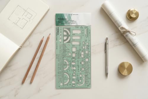 Printtoo 2 mm Thick Architect Combination Template Ruler, Transparent Green Acrylic Drafting Stencil with 1:50 Scale, Door, Bath, Furniture & Electrical Symbols for Architecture Design - color: Series-PRTD-2422A