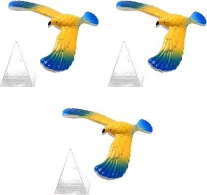 3Set Balance Bird Prop, Clear Triangle Stand Classic Gravity Balancing Eagle, Stable Anti-Fall Clear Gravity Principle Demo for Science Teaching