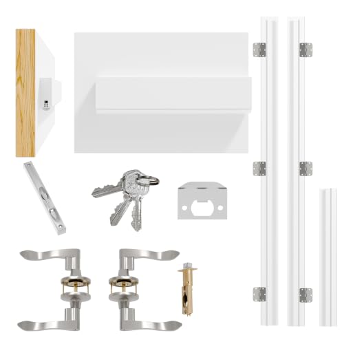 Pine Wood French Door Jamb Frame Kits, Primed, Pre-Installed Hinges, Door Seal Strips, Pre-Drilled Top Latch & Levers, Adjustable (Fits a Maximum Width of 72") - color: Silver Hardware Door Jamb