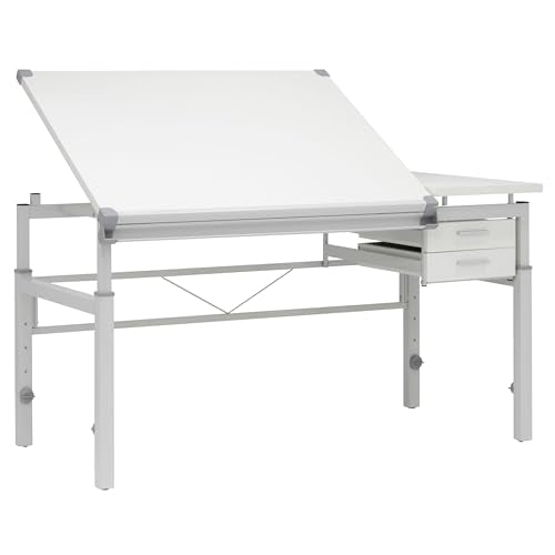 Studio Designs Graphix II Pro Line Split Top Height Adjustable Drafting, Drawing Table with 39.5" x 30" Tilting Top,White - size: 53.75 In. Wide (Drawers)