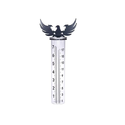 7" Rain Gauge Outdoor, Accurate Glass Tube Best Rated with Eagle Shape Rack, Decorative Eagle Rain Measure Tool for Garden, Lawn, Patio (Style C) - style: Style C