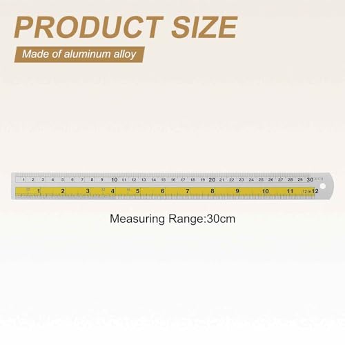 HARFINGTON 2pcs Metal Straight Ruler 30cm Metric SAE Aluminum Alloy Measuring Rulers Scale Tool with Hole for Measure Study Reading Classroom Office, Yellow - color: Yellow, size: 30cm