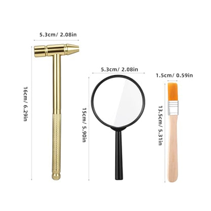 Toddmomy Golden ABS Kids Fossil Dig Kit Hammer Brush Magnifier 5.9in
