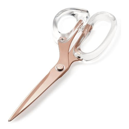 OfficeGoods 9” Stainless Steel Acrylic Scissors, Clear with Rose Gold Metal - color: Clear With Rose Gold Metal