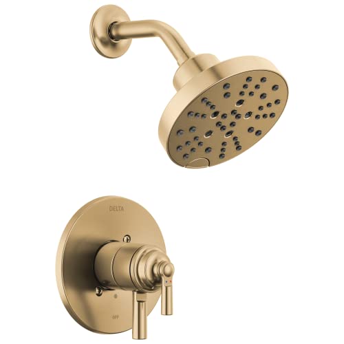 Delta Faucet Saylor 17 Series Gold Shower Valve Trim Kit with H2Okinetic Shower Head, Delta Shower System, Shower Faucet Set, Shower Head and Handle, Champagne Bronze T17235-CZ (Valve Not Included) - color: Champagne Bronze