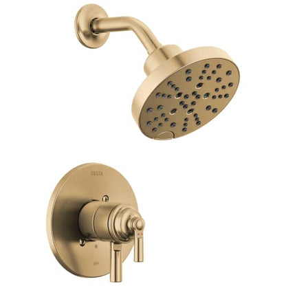 Delta Faucet Saylor 17 Series Gold Shower Valve Trim Kit with H2Okinetic Shower Head, Delta Shower System, Shower Faucet Set, Shower Head and Handle, Champagne Bronze T17235-CZ (Valve Not Included) - color: Champagne Bronze