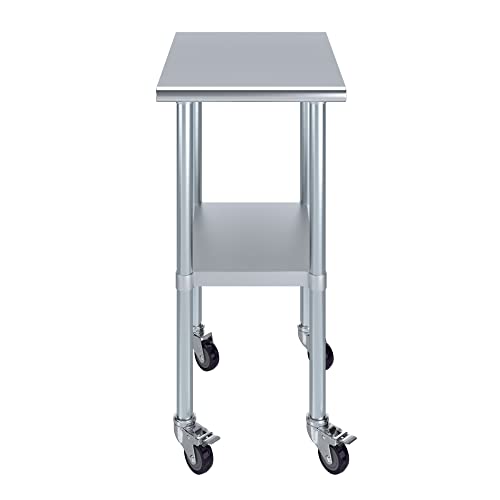 AmGood 24 in. x 18 in. Stainless Steel Work Table with Wheels | Metal Kitchen Food Prep Table | NSF - size: 18 in. Long x 24 in. Deep with Wheels