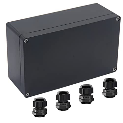 Junction Box IP65 Waterproof ABS Plastic Electrical Project Case Power Junction Boxes, Project Box with 4 PCS M16 Cable Glands 7.87 x4.72 x2.95 inch (200x120x75 mm) - color: Black, size: 7.87"x4.72"x2.95"
