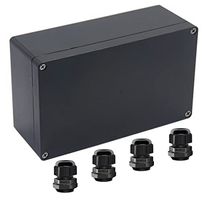 Junction Box IP65 Waterproof ABS Plastic Electrical Project Case Power Junction Boxes, Project Box with 4 PCS M16 Cable Glands 7.87 x4.72 x2.95 inch (200x120x75 mm) - color: Black, size: 7.87"x4.72"x2.95"