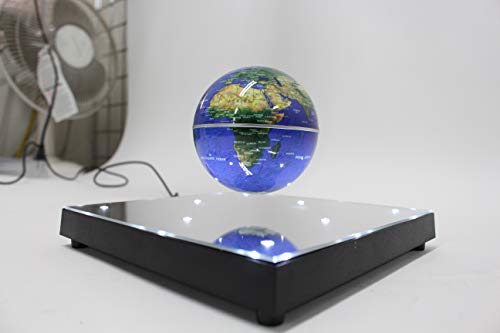 PowerTRC Rotating Magnetic Levitation Globe Suspended in Air Floating 3.5 inch Globe, ABS Base with Mirror and LED Lights