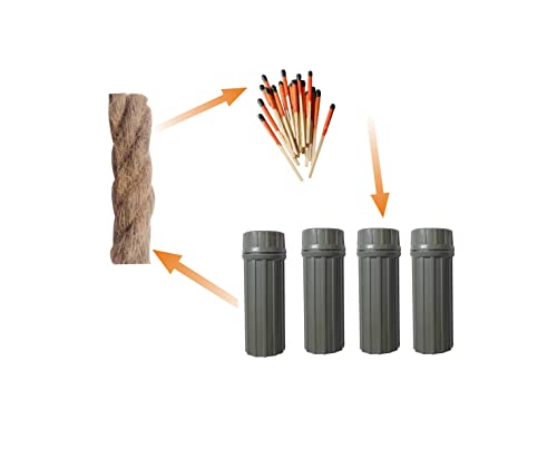 eGreen 20-100 Windproof Stormproof Matches Waterproof Cases & Rope Options - style: 4xcontainer Matches + Wax Rope