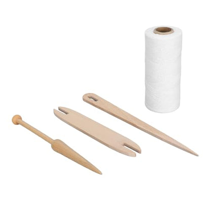 Cotton Warp Thread Kit, Premium 1mm Hand Weaving Supplies with Big Eye Needle and Wooden Rod for Tapestry Crafting, Knitting Projects, 250m Natural Cotton Yarn for Beginners