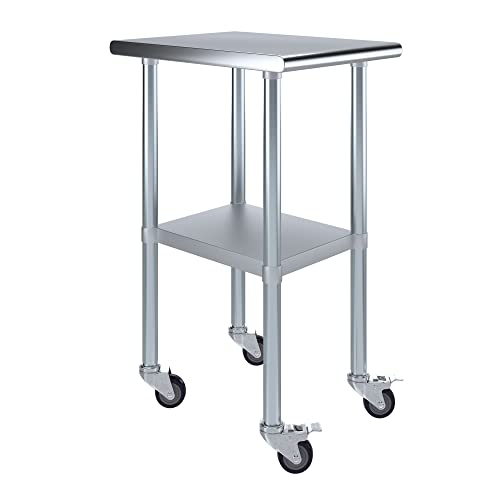 AmGood 24 in. x 18 in. Stainless Steel Work Table with Wheels | Metal Kitchen Food Prep Table | NSF - size: 18 in. Long x 24 in. Deep with Wheels