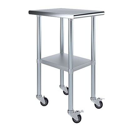 AmGood 24 in. x 18 in. Stainless Steel Work Table with Wheels | Metal Kitchen Food Prep Table | NSF - size: 18 in. Long x 24 in. Deep with Wheels