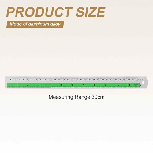 HARFINGTON 2pcs Metal Straight Ruler 30cm Metric SAE Aluminum Alloy Measuring Rulers Scale Tool with Hole for Measure Study Reading Classroom Office, Green - color: Green, size: 30cm