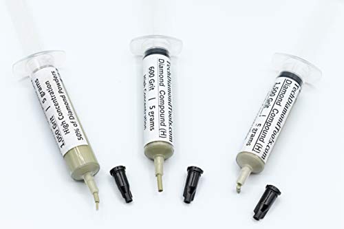 TechDiamondTools Diamond Polishing Paste Kit — 3 Grits (600, 1050, 1500) | USA Made | Oil-Based Syringes | Progressive Polishing Set for Metal, Glass, Gemstone, Knife, Jewelry | 50% Diamond Powder - size: 600 1050 1500 Grit, style: High 50% concentration
