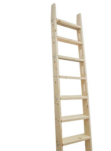 DIYHD 87" Knotty Pine Sliding Library Ladder with Oval Cut-Out Grip - color: Niu#1, size: Height 87"