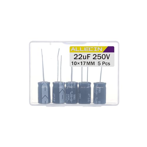 22uF 250V 10x17mm Electrolytic Capacitor 22 UF MFD 250 Volt 0.39x0.67in Aluminum Capacitors (Pack of 5) - style: 22uF 250V 10x17MM