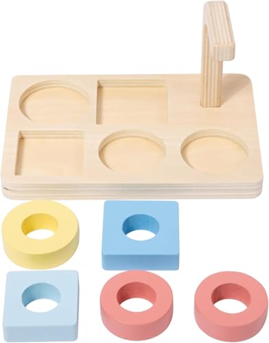 Adena Montessori 5-Shape Stacking Ring Toy, 12m+ - style: Shapes on Curved Peg style 2