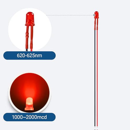 50 Pcs 5MM Red Pre-Wired LED Diodes, 620-630nm 3-12V DC with Current Limiting Resistor & Mounting Rings, 120° Diffused Lens for US Model Making, Car Indicator - color: Red / 50 Pcs