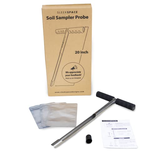Soil Probe with Small Soil Sampler Bags. 20" Soil Sample Probe Rod. Patent Pending Ground Probe Design for Tidy Strata in Soil Test Sampling. - size: 20 Inch