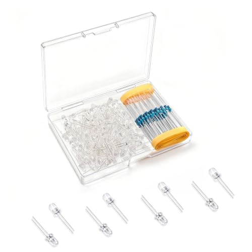 Chanzon 100pcs 5mm Yellow LED Diodes + 100pcs 470Ω 1/4W 1% Resistors Kit - color: G) Yellow, size: 5mm