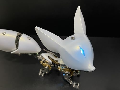 STICKYRICE Mechanical Fox Model Kit | 3D Metal Puzzle for Adults | Articulated Alloy and Steel Construction | Movable Joints | LED Light | DIY Assembly Model | Display Ornament and Gift (White) - color: White