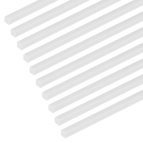 M METERXITY 10-Pack Square Plastic Bars Rods, 5mm x 250mm ABS Smooth Plastic Tube Rod for DIY Craft Sticks/Sand Table Model/Scene Making, Easy to Cut and Paint[White] - size: 5mm x 250mm