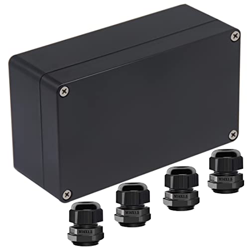 Junction Box IP65 Waterproof ABS Plastic Electrical Project Case Power Junction Boxes, Project Box with 4 PCS M16 Cable Glands 6.22x3.54x2.36 inch (158 x 90 x60 mm) - color: Black, size: 6.22"x3.54"x2.36"