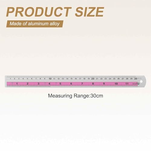 HARFINGTON 2pcs Metal Straight Ruler 30cm Metric SAE Aluminum Alloy Measuring Rulers Scale Tools with Hole for Measure Study Reading Classroom Office, Pink - color: Pink, size: 30cm