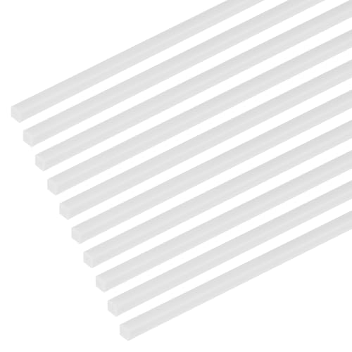 M METERXITY 10-Pack Square Plastic Bars Rods, 2mm x 250mm ABS Smooth Plastic Tube Rod for DIY Craft Sticks/Sand Table Model/Scene Making, Easy to Cut and Paint[White] - size: 2mm x 250mm