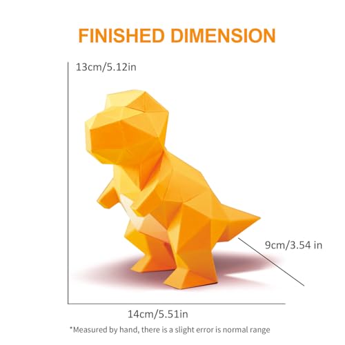 3D Dinosaur Origami Paper Craft Kit, T-Rex Cute DIY Pre-Cut 3D Papercraft for Teens & Adults, Creative Handmade Animal Figurine Paper Sculpture STEM Puzzle Origami Gift Set
