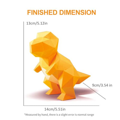 3D Dinosaur Origami Paper Craft Kit, T-Rex Cute DIY Pre-Cut 3D Papercraft for Teens & Adults, Creative Handmade Animal Figurine Paper Sculpture STEM Puzzle Origami Gift Set