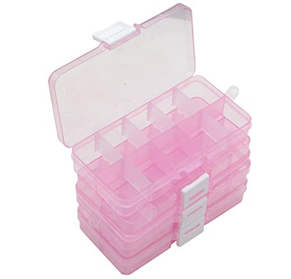 Yansanido 4 Pcs 10 Grids 5 Inch x 2.5 Inch Adjustable Small Removable Plastic Jewelry Organizer Divider Storage Box Jewelry Earring Tool Containers (Pink) - color: Pink