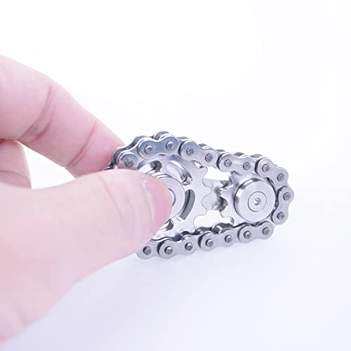 Fidget Spinner, Sprocket Linkage Bike Chain Spinner Design 2 Gears Figity Spin Finger Games, Metal Stainless Steel Durable Mechanics, Premium Figit Toy - Silver - color: Silver