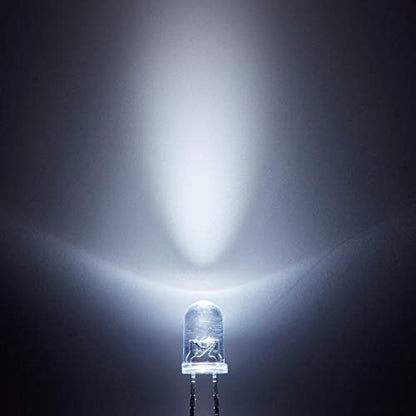 CHANZON 100 pcs 5mm White LED Diode Lights (Clear Round Transparent DC 3V 20mA) High Intensity Super Bright Lighting Bulb Lamps Electronic Components Light Emitting Diodes - color: B) White, size: 5mm Round Top
