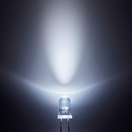 CHANZON 100 pcs 5mm White LED Diode Lights (Clear Round Transparent DC 3V 20mA) High Intensity Super Bright Lighting Bulb Lamps Electronic Components Light Emitting Diodes - color: B) White, size: 5mm Round Top