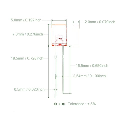100PCS 2X3X4 Diffused Len Square LED Red Light-Emitting Diode White Yellow Red Green Blue Electronic DIY Kit (5 Colors (R,G,B,Y,W), 2X3X4 Diffused Len) - size: 2X3X4 Diffused Len