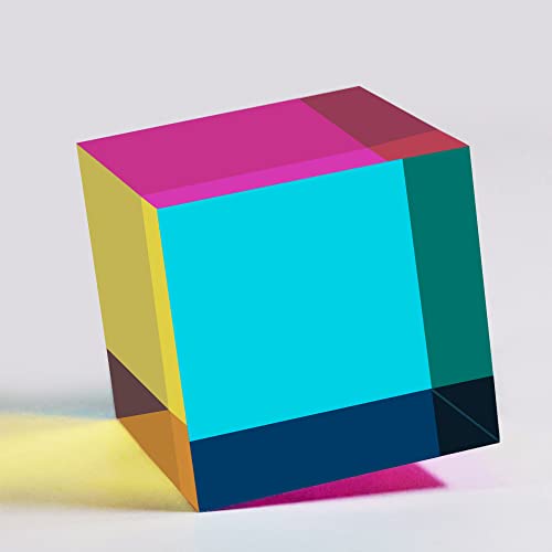 YuanDian CMY Cube - Large, 80mm 3 Inches Colorful Acrylic Prism for Home Decor or Office Desktop Decoration, Educational Science Toys for Kids - color: Large Cube