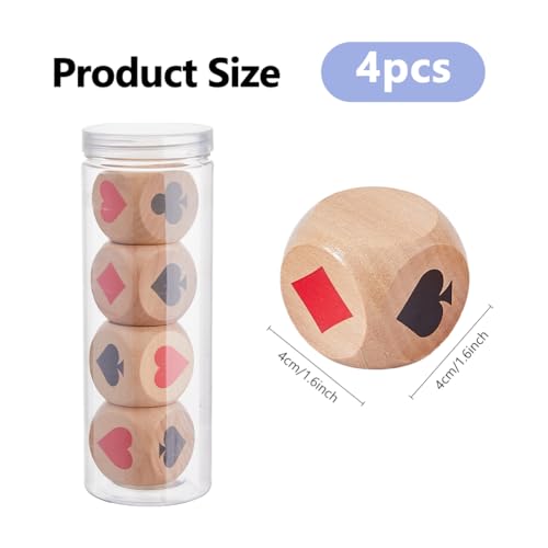 DICOSMETIC 4Pcs Wooden Trump Marker Dice 4cm Extra Large Euchre Cube Euchre Trump Indicator Poker Game Kit Suit Dice Set for Pinochle Bridge Playing Cards