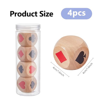 DICOSMETIC 4Pcs Wooden Trump Marker Dice 4cm Extra Large Euchre Cube Euchre Trump Indicator Poker Game Kit Suit Dice Set for Pinochle Bridge Playing Cards
