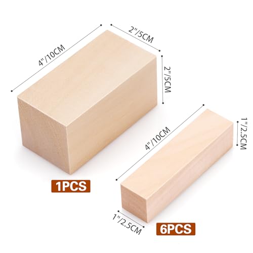 7 Pcs Basswood Carving Blocks, Soft Whittling Wood for Crafts & Beginners