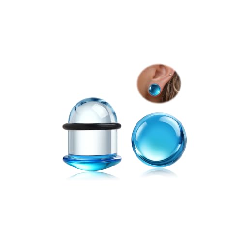 GEMQUEEN 24 Pcs 0.5mm Increments Glass Ear Stretching Kit Hypoallergenic - color: Blue, size: 18mm(11/16'') | 2pcs