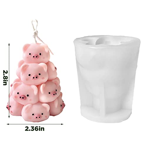 Piggy Christmas Tree Silicone Candle Mold, DIY 3D Piggy Tower Shape Mold, Stack Piggy for Candle Making Handmade Ornaments, Cute Animal Molds for Christmas Gift(2.8x2.36) - color: Piggy Christmas Tree 2.8"x2.36"