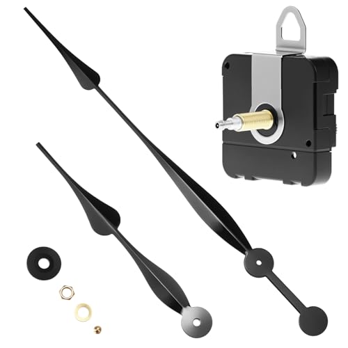 QWORK High Torque Quartz Long Shaft Clock Mechanism Replacement with Hands, Ideal for DIY Clock Projects and Repairs
