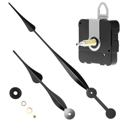 QWORK High Torque Quartz Long Shaft Clock Mechanism Replacement with Hands, Ideal for DIY Clock Projects and Repairs