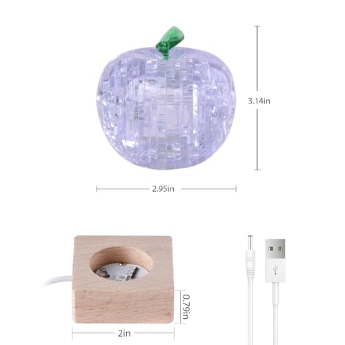 3D Crystal Puzzle, Night Light with Base, DIY Crafts for Age 14+, Birthday Gifts for Adults, Plastic Apple DIY Puzzle Blocks 3D Model Toy(White) - color: White Apple