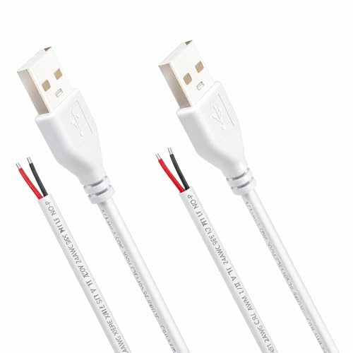 1.64ft White USB Pigtail Cable 2-Pack - color: White 1.64FT USB 2.0 Male