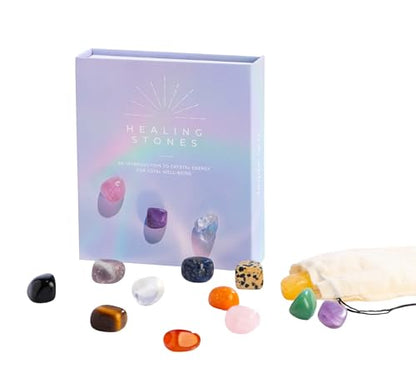 Crystal Collection Healing Stones Set Pocket-Size with Quartz, Lepidolite, Amethyst, Green Aventurine, Set of 12 - color: Healing