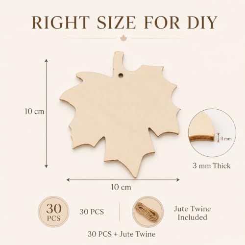 MAQIHAN Wooden Maple Leaf Craft Kit 30 Pcs - Paintable Thanksgiving Decor - size: Maple Leaf